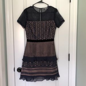 Chelsea 28 navy over nude dress.
